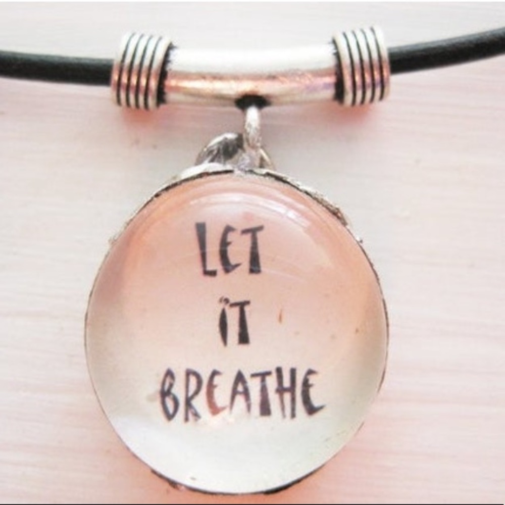 Let it Breathe silver and Greek cord necklace